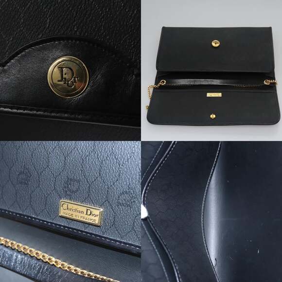 DIOR Honeycomb Canvas Chain Shoulder Bag Pvc Black Gold - Picture 11 of 12